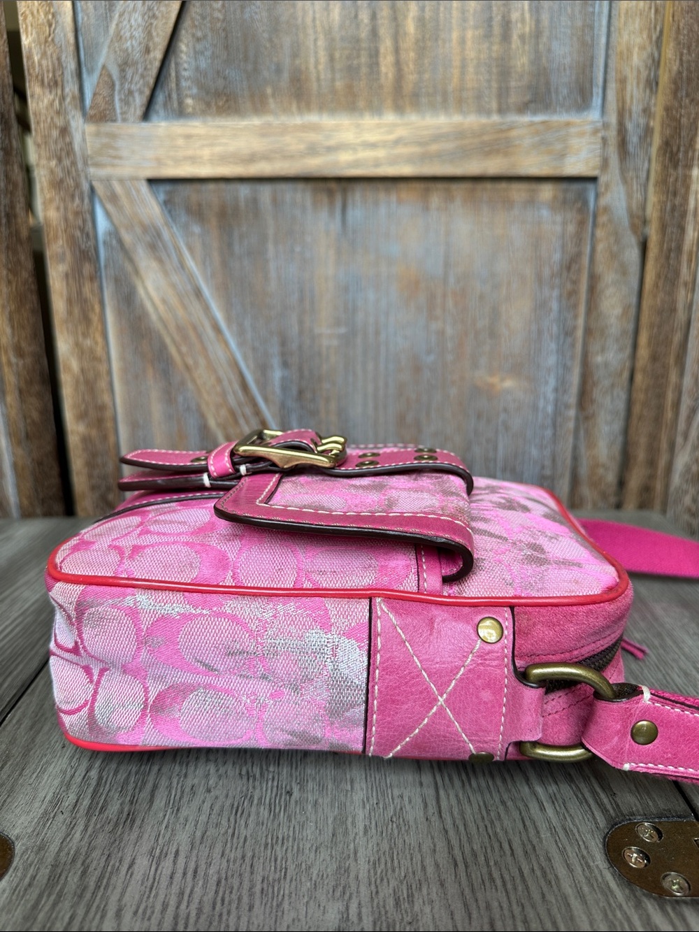 Coach Vintage Y2K Pink Fuchsia Signature C Logo Crossbody Purse Style 2187 - Picture 5 of 14